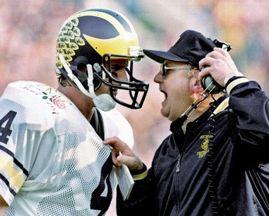 Michigan Coach Bo Schembechler And Jim Harbaugh Glossy Keychain Keychain