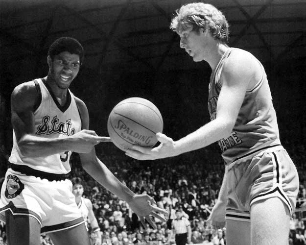 Michigan State Magic Johnson Vs Indiana State Larry Bird Glossy Magnet Print