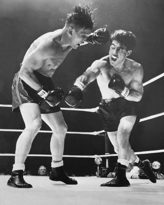 Middleweight Boxers Rocky Graziano Vs Tony Zale Glossy Keychain Boxing Print