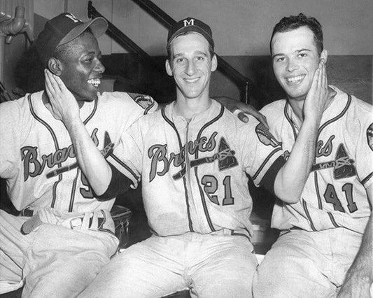 Milwaukee Braves Glossy Magnet Warren Spahn, Hank Aaron,Eddie Mathews