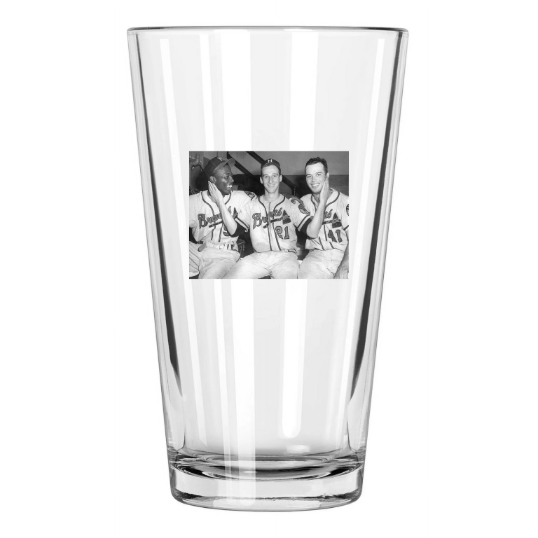 Milwaukee Braves Warren Spahn, Hank Aaron,Eddie Mathews Pint Beer Drinking Glass
