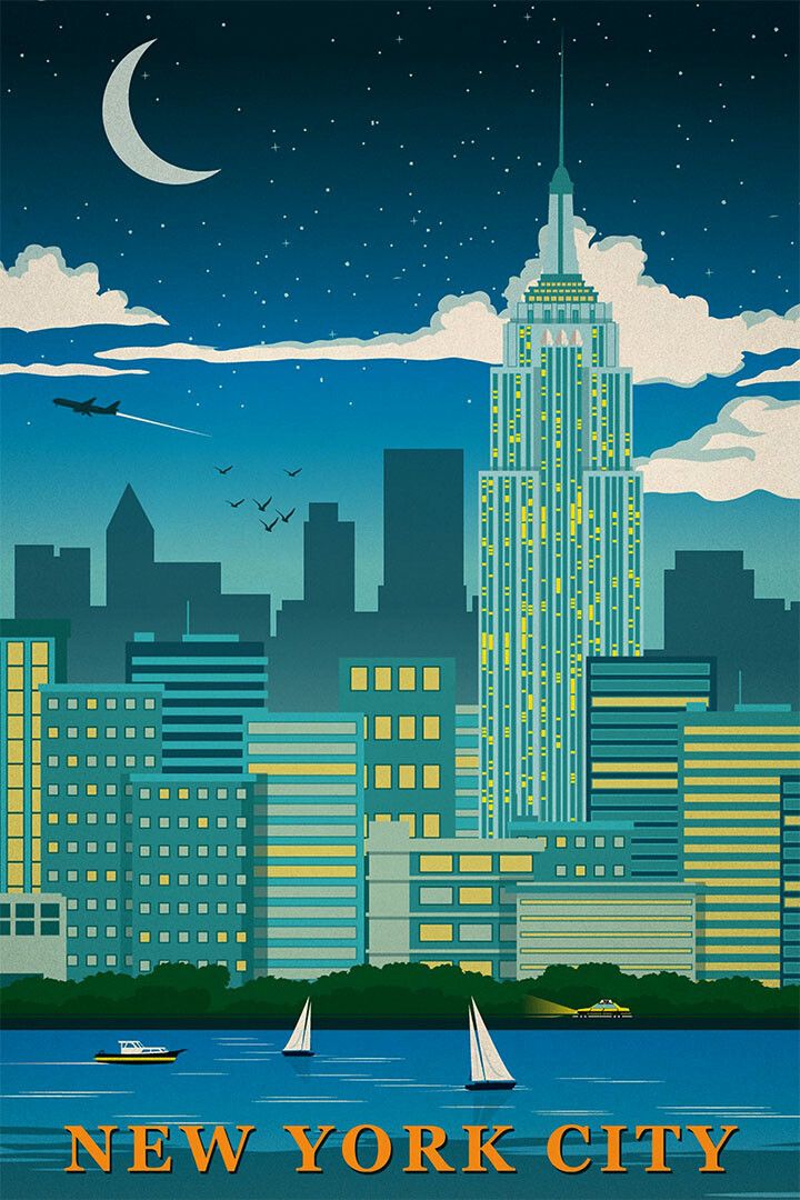 Minimalist Visit New York Travel Picture Print Jigsaw Puzzle