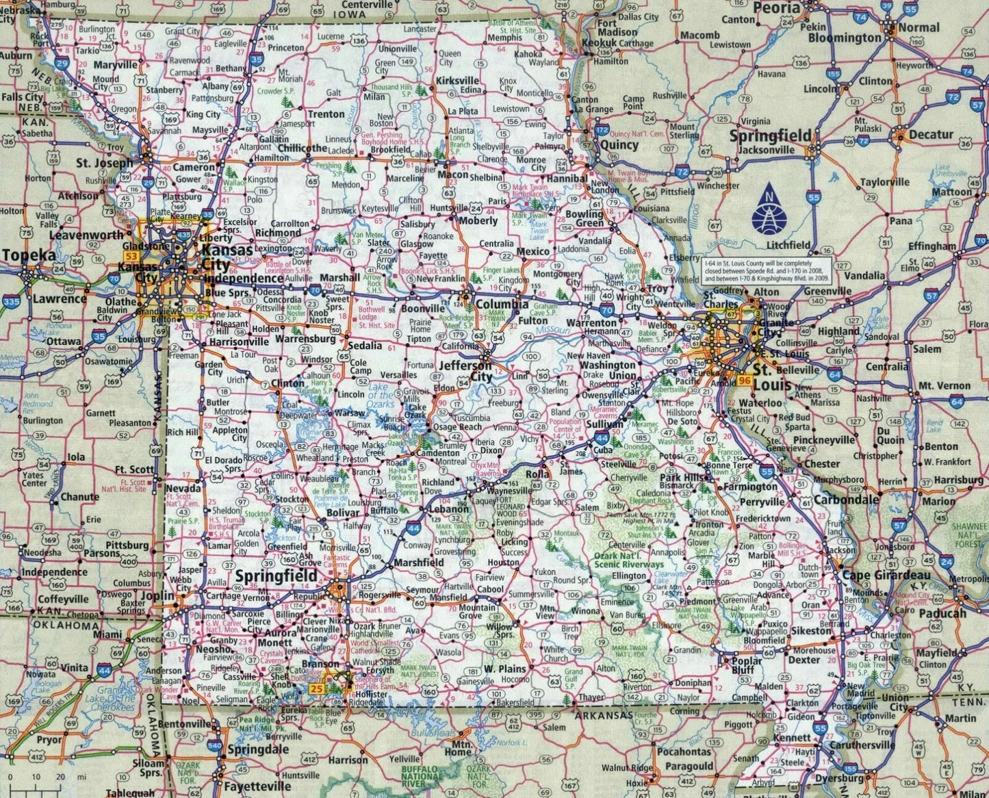 Missouri State Road Map Picture Keychain Keychain Print Cities Streets Highways