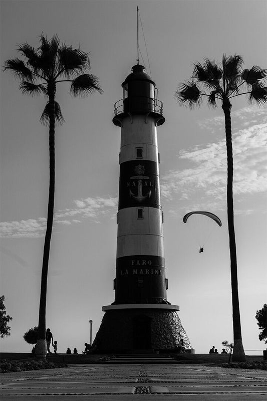 Monochrome Jigsaw Puzzle Of Lighthouse Between Palm Trees Art Wall Decor Jigsaw Puzzle