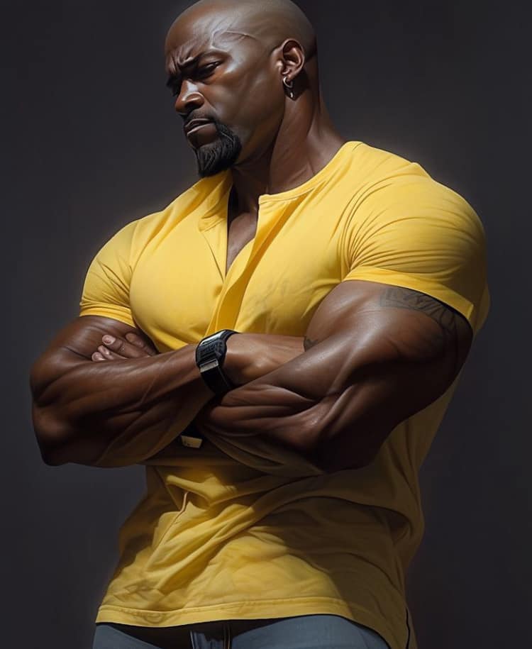 Muscular Man Yellow Shirt Print Poster