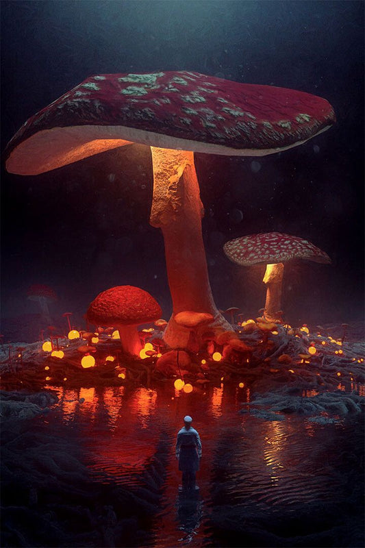 Mushrooms Blacklight And Flocked Painting Print Jigsaw Puzzle