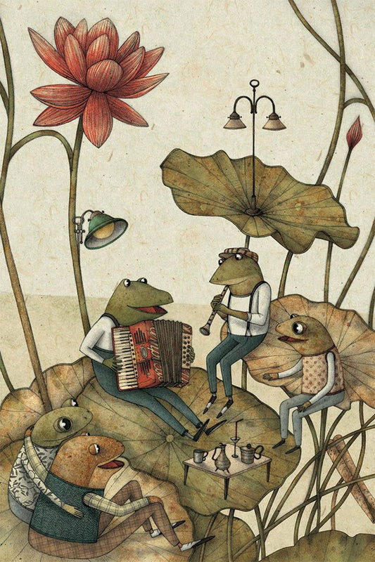 Musical Frogs Fantasy Musical Flower Print Jigsaw Puzzle