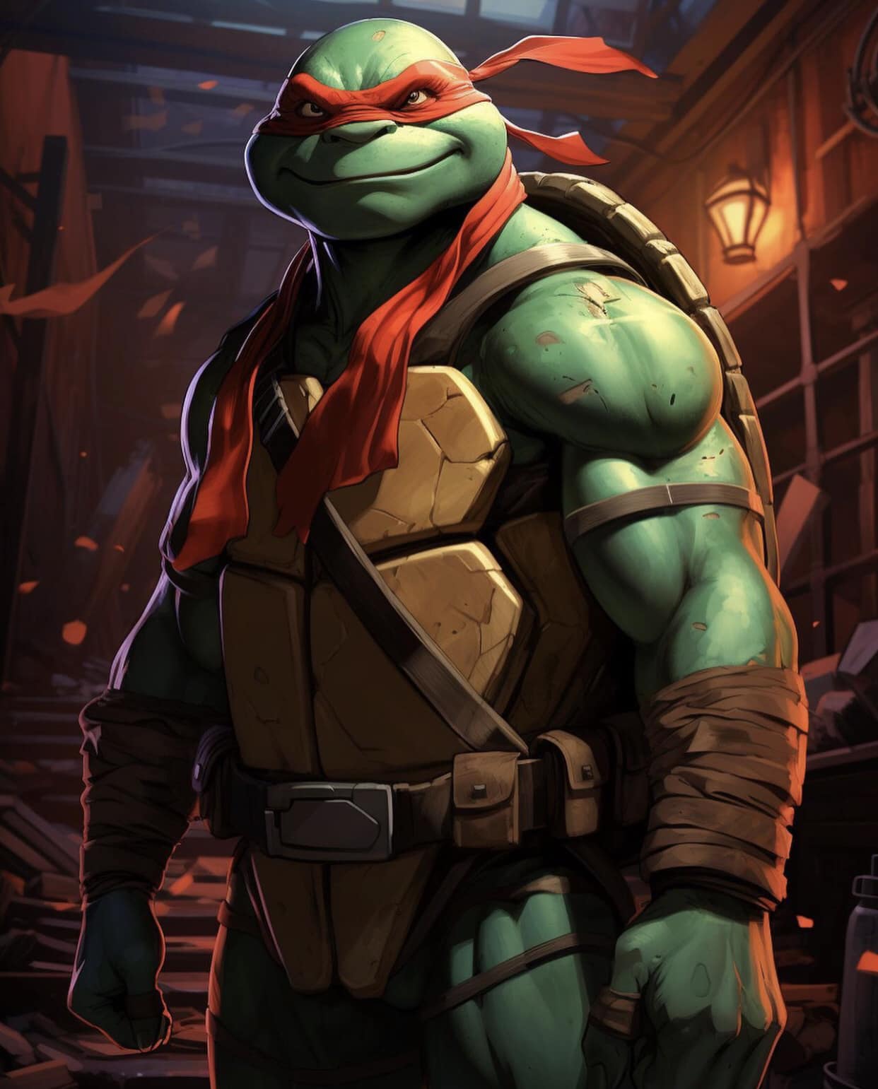 Mutated Turtle Warrior Red Bandana Print Poster