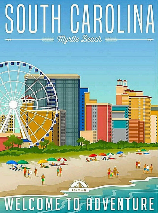 Myrtle Beach South Carolina United States Retro Travel Art Deco Keychain