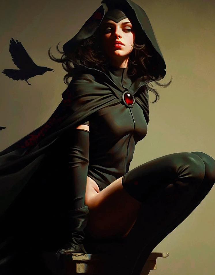 Mystical Female Figure In Black Cape Jigsaw Puzzle