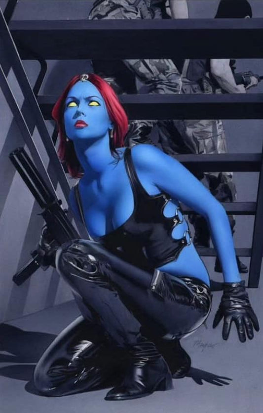 Mystique Character Crouching With Gun Print Poster
