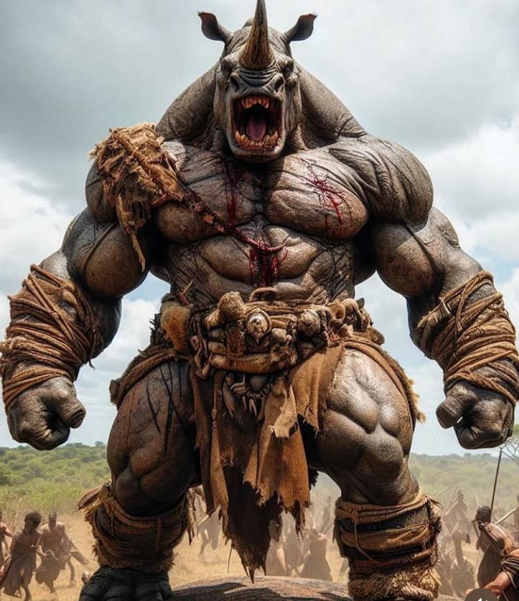 Mythical Beast Warrior Battle Scene Print Poster