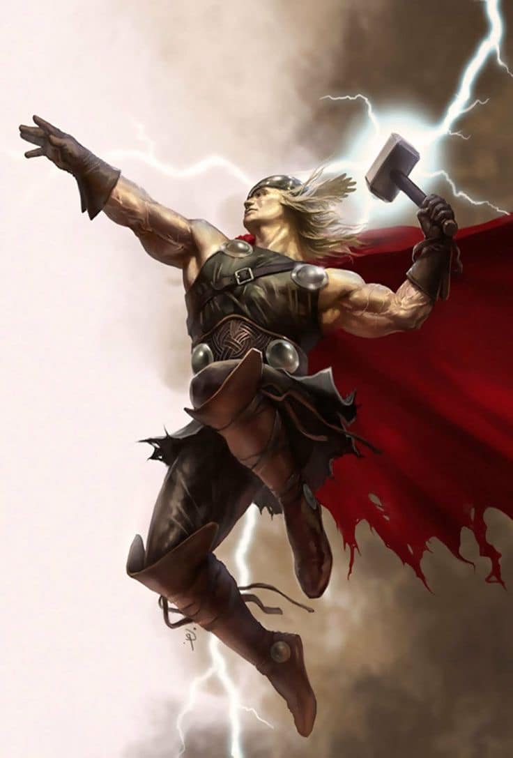 Mythical Hero With Hammer Lightning Background Jigsaw Puzzle