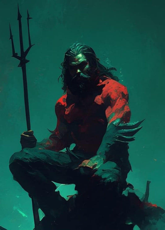 Mythical Sea King With Trident Print Poster