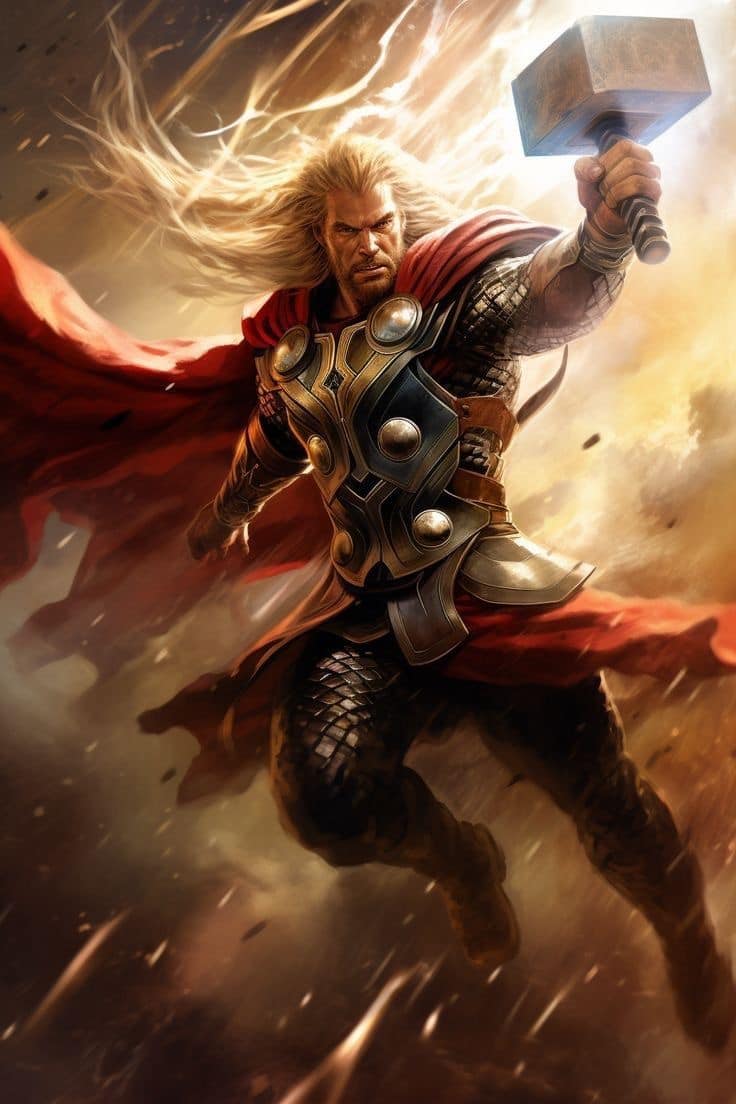 Mythical Warrior Thor Hammer Action Print Poster