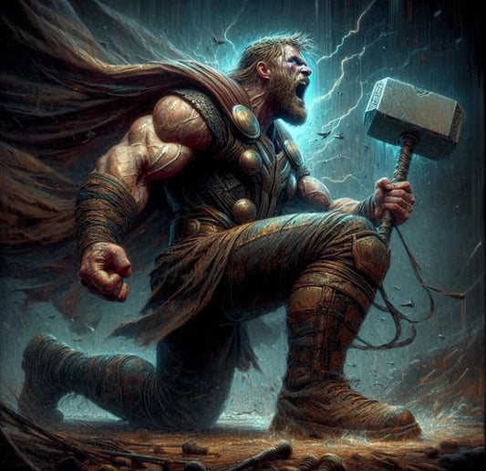 Mythical Warrior Thor Lightning Print Poster