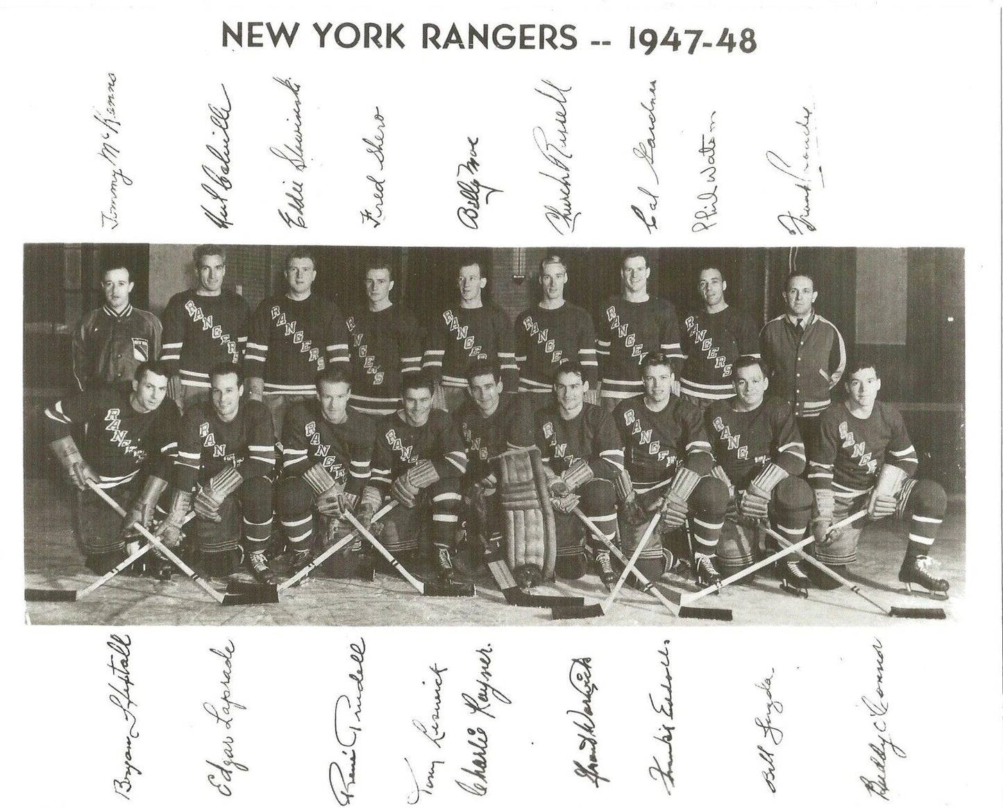New York Rangers 1947 48 Team Ny Photo Hockey Nhl Picture Bw