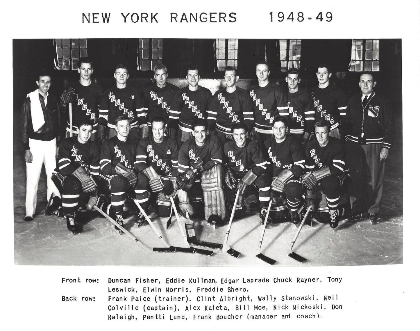 New York Rangers 1948 49 Team Ny Photo Hockey Nhl Picture Bw
