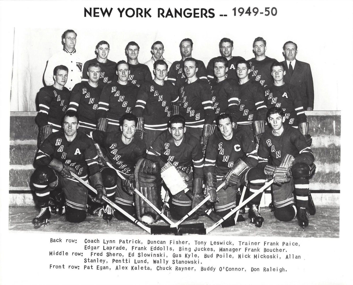 New York Rangers 1949 50 Team Ny Photo Hockey Nhl Picture