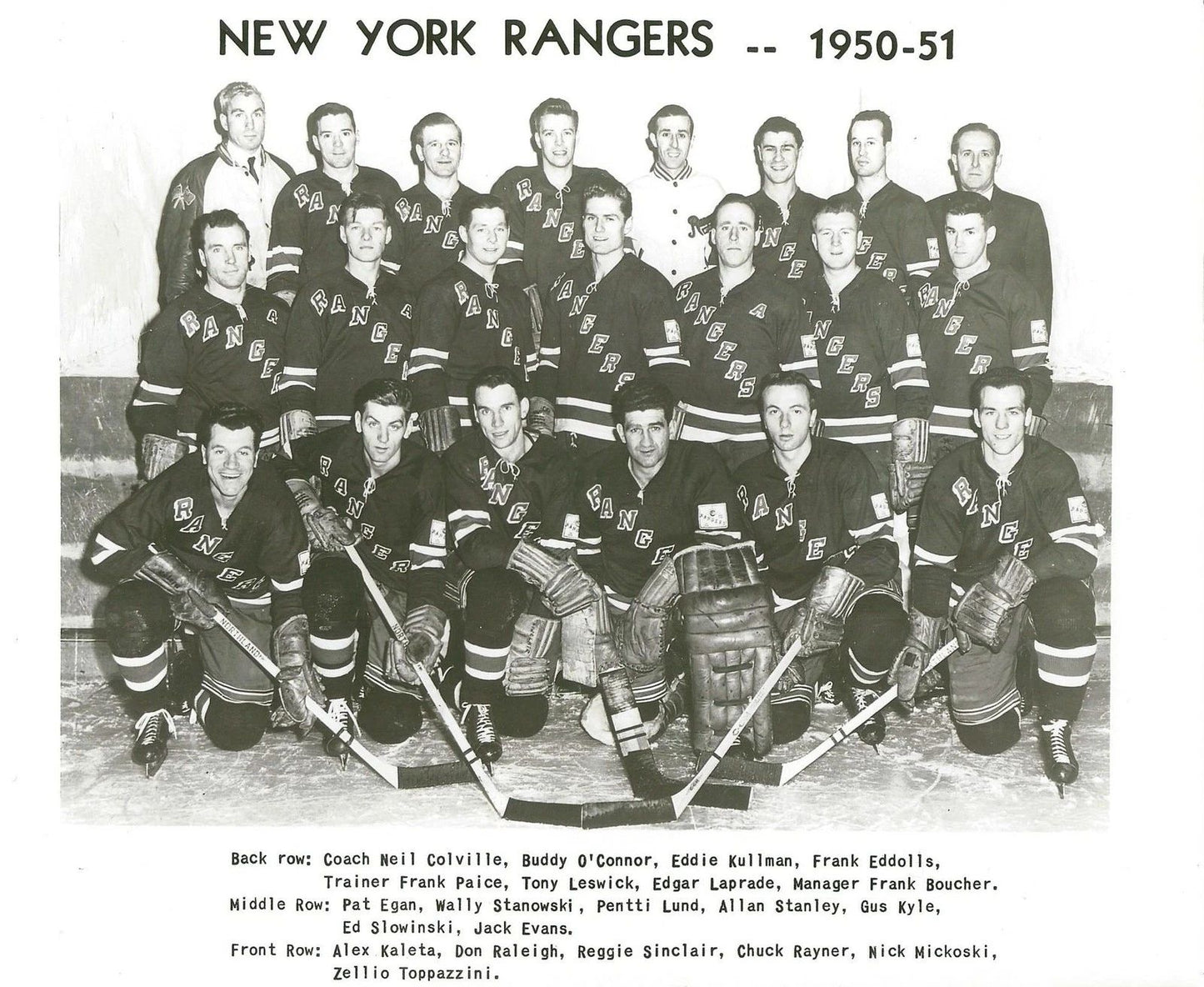 New York Rangers 1950 51 Team Ny Photo Hockey Nhl Picture Bw