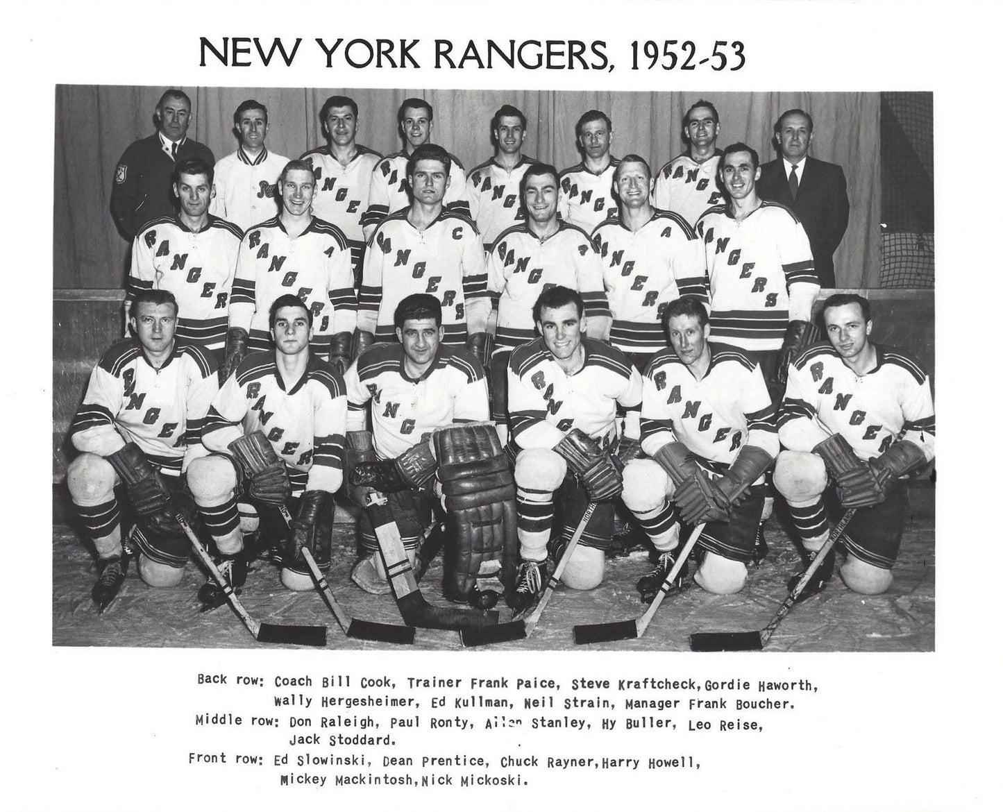 New York Rangers 1952 53 Team Ny Keychain Hockey Nhl Picture Bw