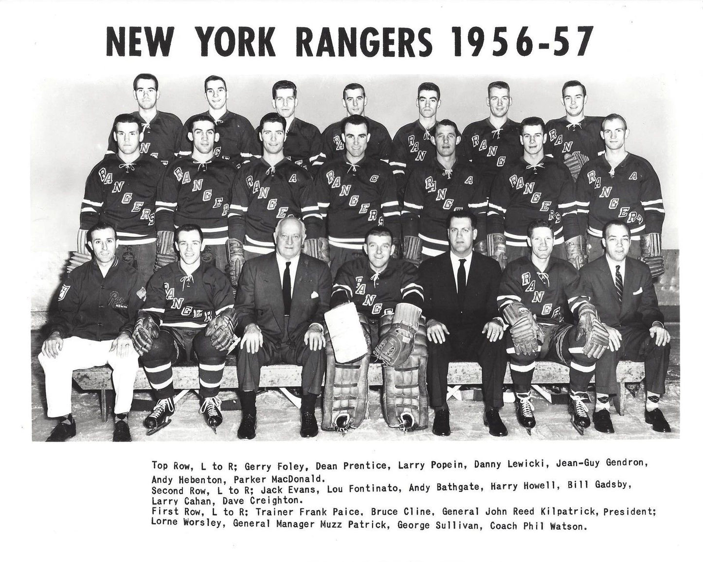 New York Rangers 1956 57 Team Ny Photo Hockey Nhl Picture Bw