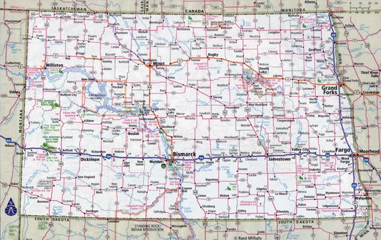 North Dakota State Road Map Poster Photo Picture Print Bismark Fargo Minot City