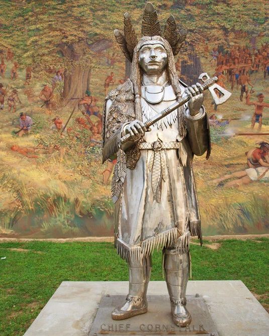 Native American Indian Chief Cornstalk Glossy Keychain Shawnee Statue Print