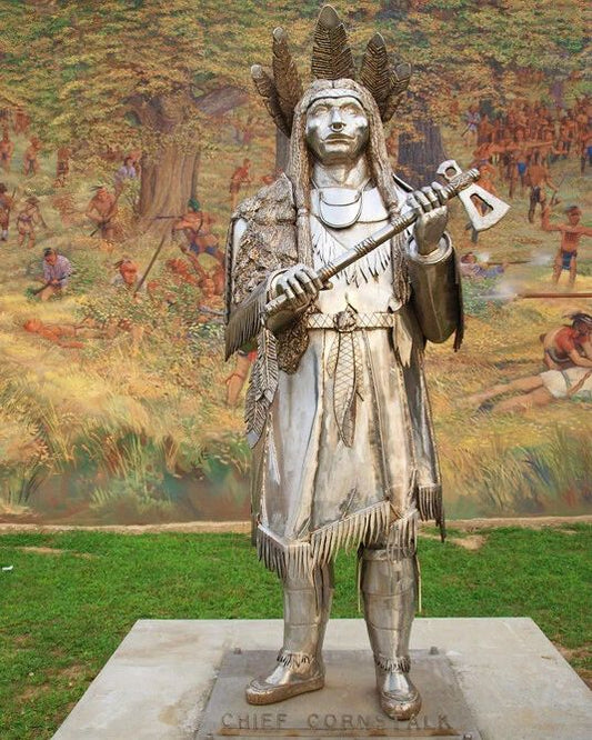 Native American Indian Chief Cornstalk Glossy Keychain Shawnee Statue Print