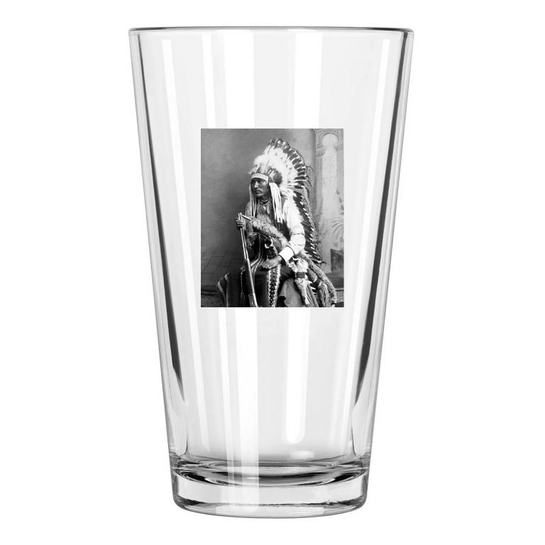 Native American Indian Chief Lone Wolf Kiowa Old West Pint Beer Drinking Glass
