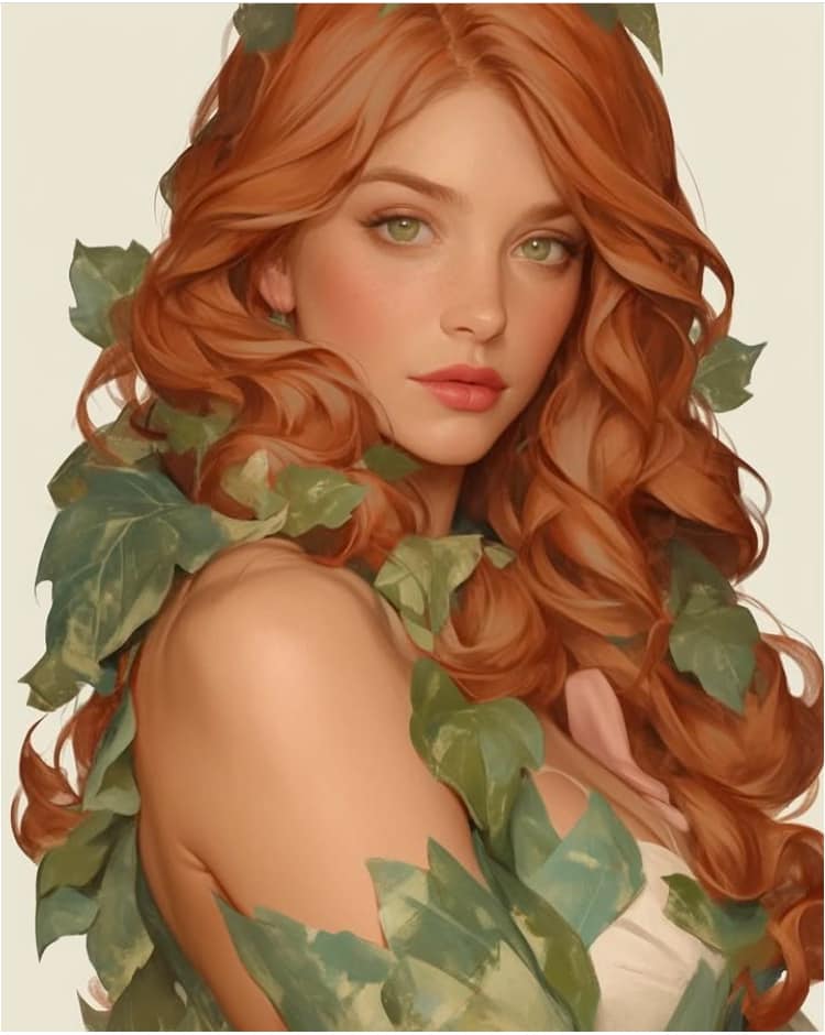 Nature Inspired Portrait Redhead With Leaves Print Poster