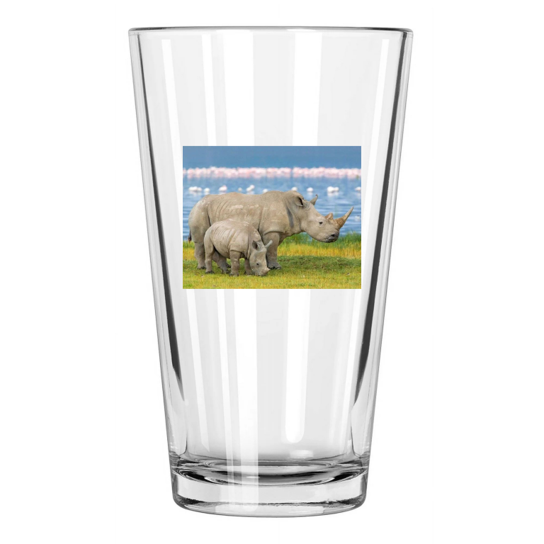 Nature Rhinoceros Rhino And Calf Photo Africa Animals Pint Beer Drinking Glass