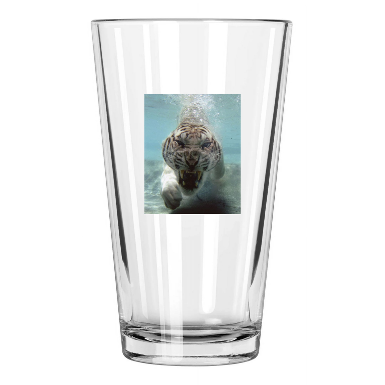 Nature White Bengal Tiger Under Water Photo Wall Art Pint Beer Drinking Glass