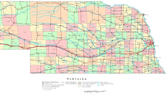 Nebraska State Road Map Picture Magnet Magnet Print City County Streets