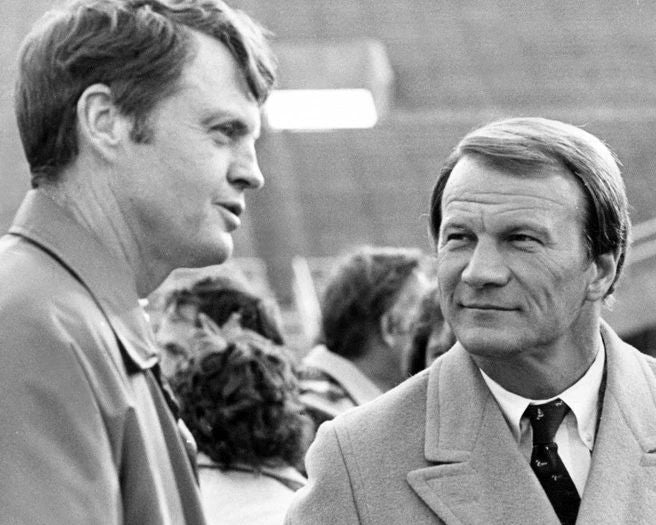 Nebraska Tom Osborne And Oklahoma Barry Switzer Glossy Keychain Football Print