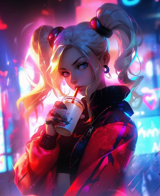 Neon Street Style Portrait Print Poster