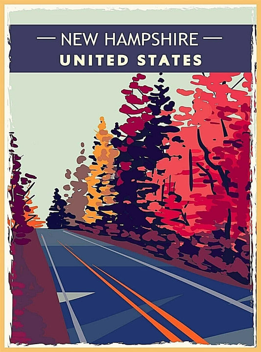 New Hampshire United States Autumn Retro Travel Advertisement Magnet