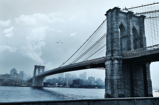 New York Brooklyn Bridge Cloudy Sky Art Wall Decor Jigsaw Puzzle