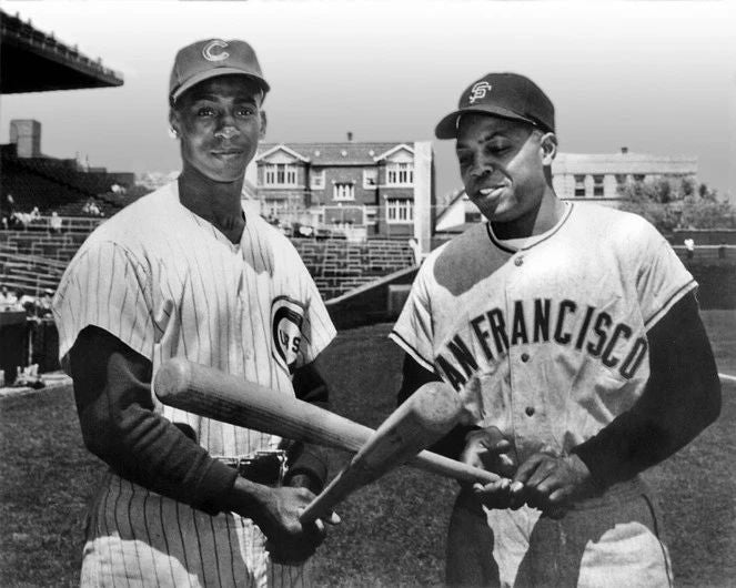 New York Giants Willie Mays And Chicago Cubs Ernie Banks Photo Print Poster