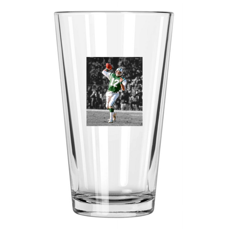 New York Jets Joe Namath Photo Spotlight Hof 85 Pint Beer Drinking Glass