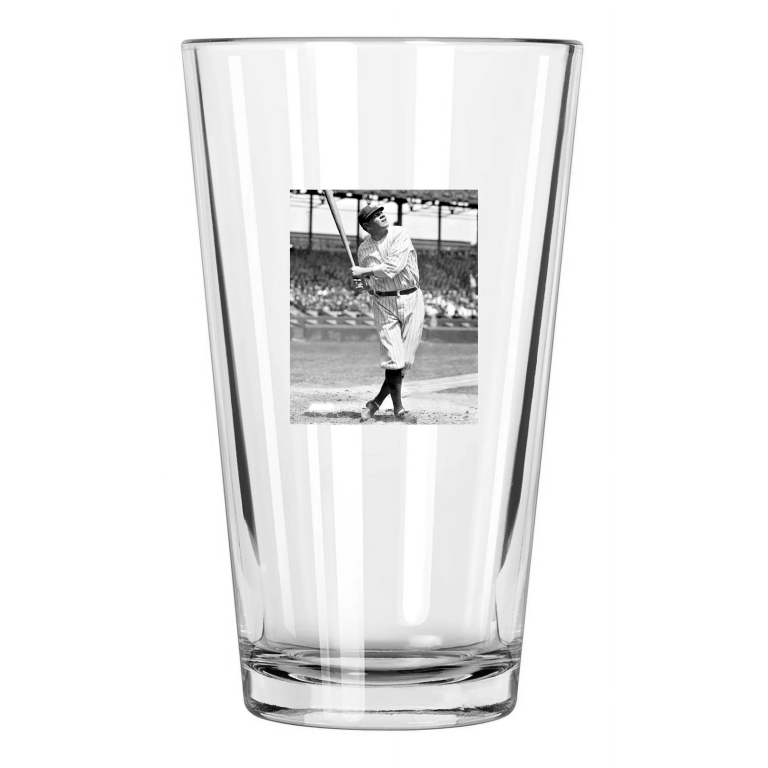New York Yankees Babe Ruth Photo Baseball Swing Pint Beer Drinking Glass