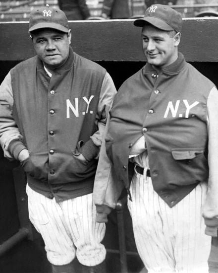 New York Yankees Babe Ruth And Lou Gehrig Glossy Photo Baseball Print 1