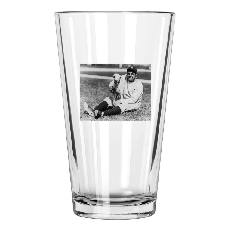 New York Yankees Babe Ruth With Dog Photo Hof 36 Pint Beer Drinking Glass