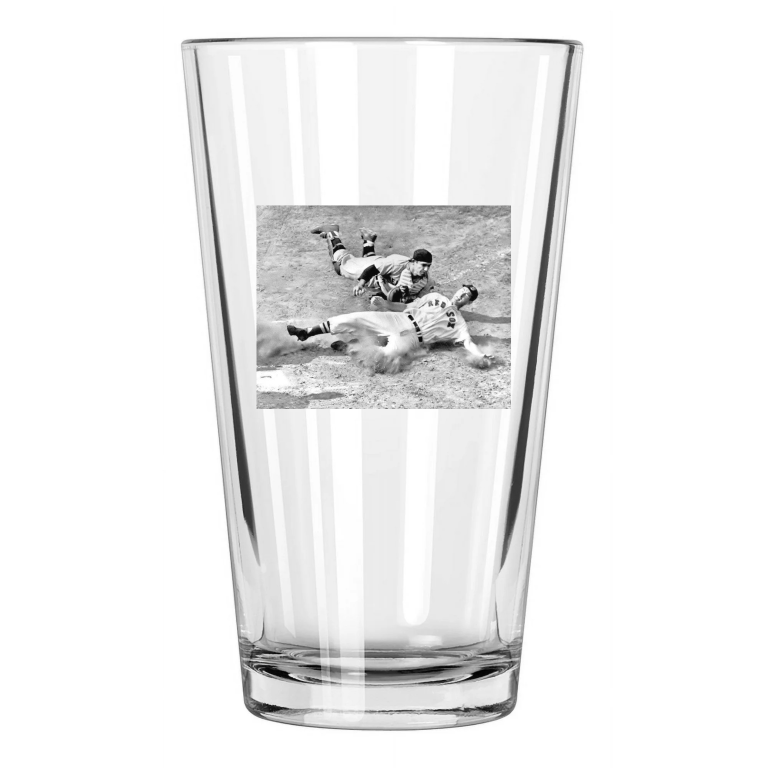 New York Yankees Yogi Berra Tagging Ted Williams Baseball Pint Beer Glass