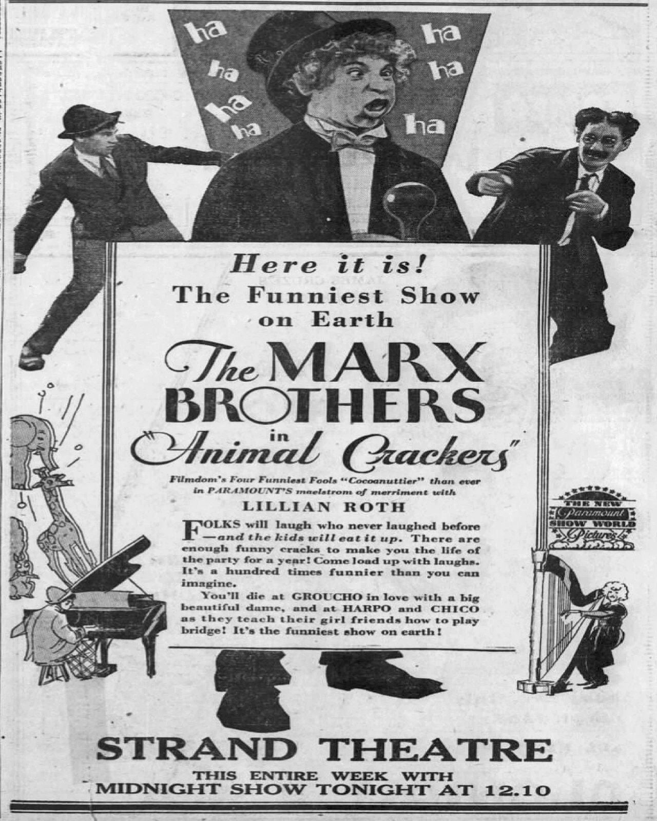 Newspaper Ad Animal Crackers Strand Theater Marx Brothers Poster Photo