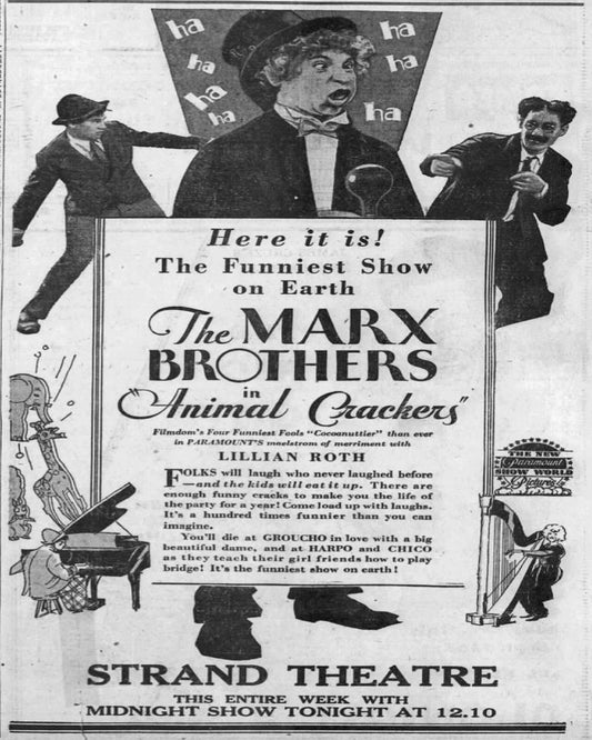 Newspaper Ad Animal Crackers Strand Theater Marx Brothers Keychain Keychain