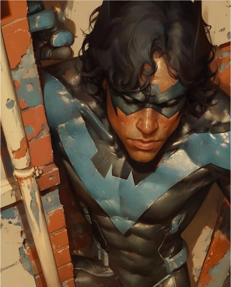 Nightwing Portrait Action Scene Print Poster