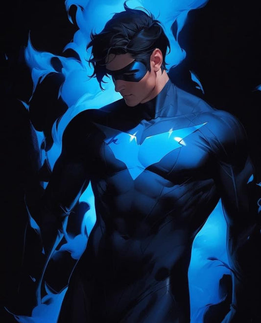 Nightwing Portrait Blue Background Print Poster