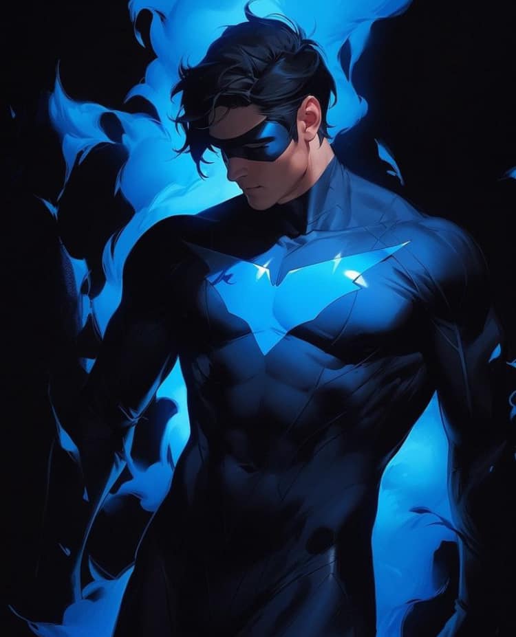 Nightwing Portrait Blue Background Jigsaw Puzzle