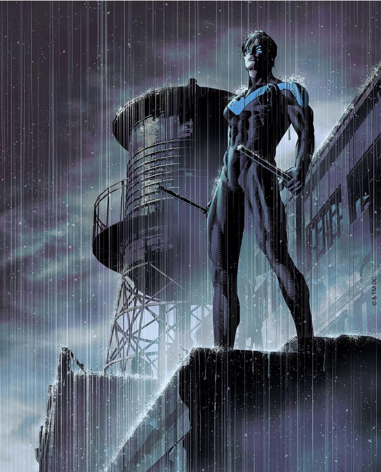 Nightwing Urban Hero Rainscape Print Poster